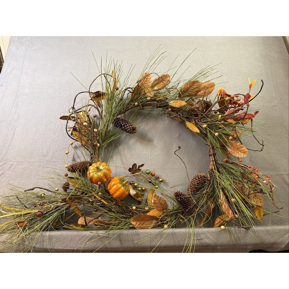 Fall Decor Lot Wreath/ Gords/Pumpkin/Scarecrows And 70in Table Runner